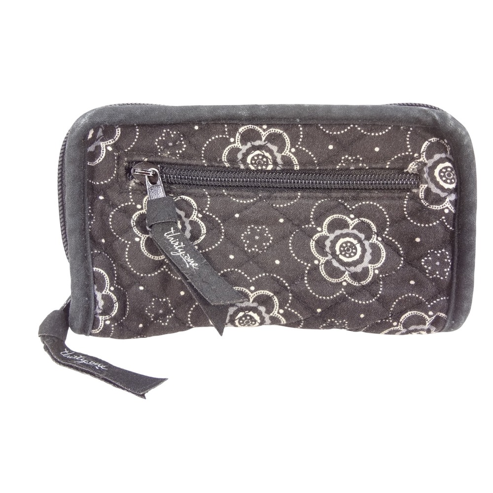 Thirty-One Women's Zip Around Wallet Black White Floral Cotton